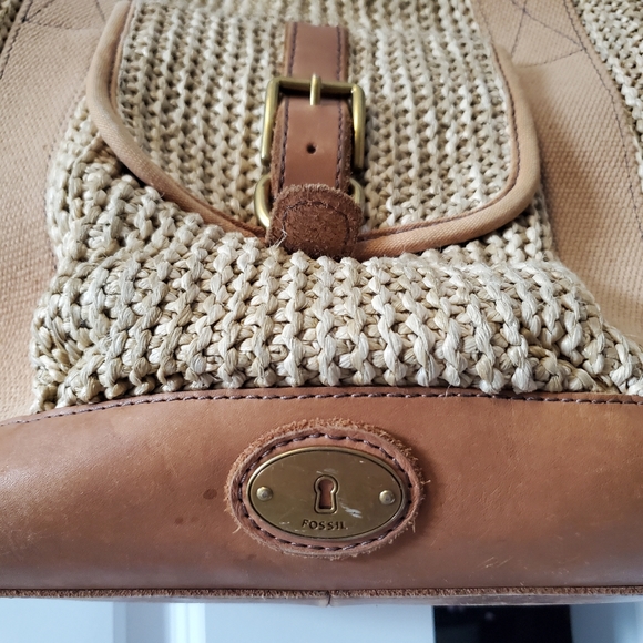 Vintage Fossil straw/wicker leather tote - Picture 8 of 13